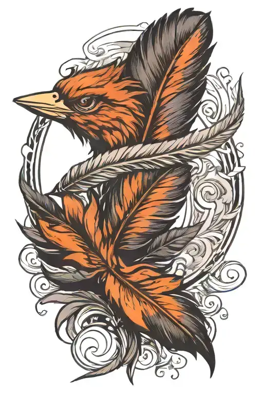 Feather, Pen, Ares symbol incorporated tattoo design idea