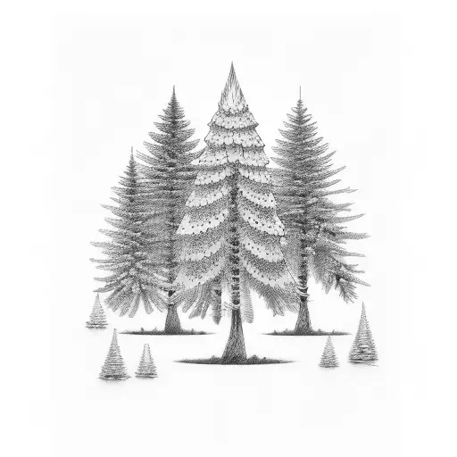 bird pine and dog tattoo design idea