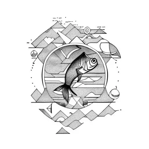 warrior, fish and moon tattoo design idea