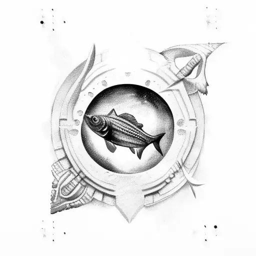 roman warrior fish and moon tattoo design idea