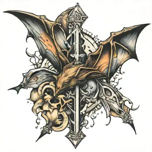 "Pressure makes diamondz", bats flying, cross,  tattoo design idea