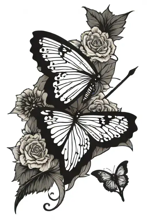 butterfly with dagger  tattoo design idea