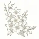 flower bouquet with narcissus, larkspur and daffodil tattoo design idea