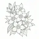 flower bouquet with narcissus, larkspur and daffodil tattoo design idea