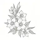 flower bouquet with narcissus, larkspur and daffodil tattoo design idea