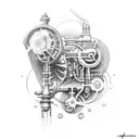 Industrial machinery merged with psychedelic elements tattoo design idea