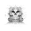 Industrial machinery merged with psychedelic elements tattoo design idea