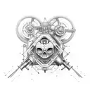 Industrial machinery merged with psychedelic elements tattoo design idea