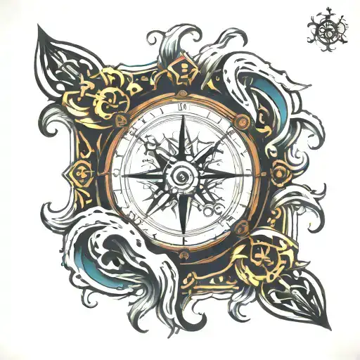 compass kraken waves  tattoo design idea