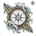compass kraken waves  tattoo design idea