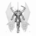 knight defending children from a massive demon tattoo design idea