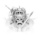 knight defending children from a massive demon tattoo design idea