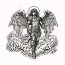 st. michael the archangel, simetric wings,  clouds under his feet tattoo design idea