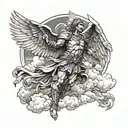 st. michael the archangel, simetric wings,  clouds under his feet tattoo design idea