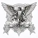 st. michael the archangel, simetric wings,  clouds under his feet tattoo design idea