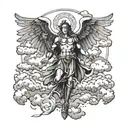 st. michael the archangel, simetric wings,  clouds under his feet tattoo design idea
