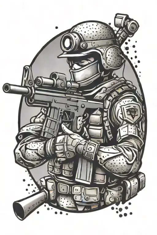 cartoon soldier with a machine gun tattoo design idea