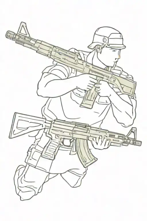 military man with an AK 47 assault rifle tattoo design idea