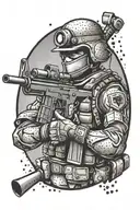cartoon soldier with a machine gun tattoo design idea