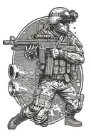 cartoon soldier with a machine gun tattoo design idea