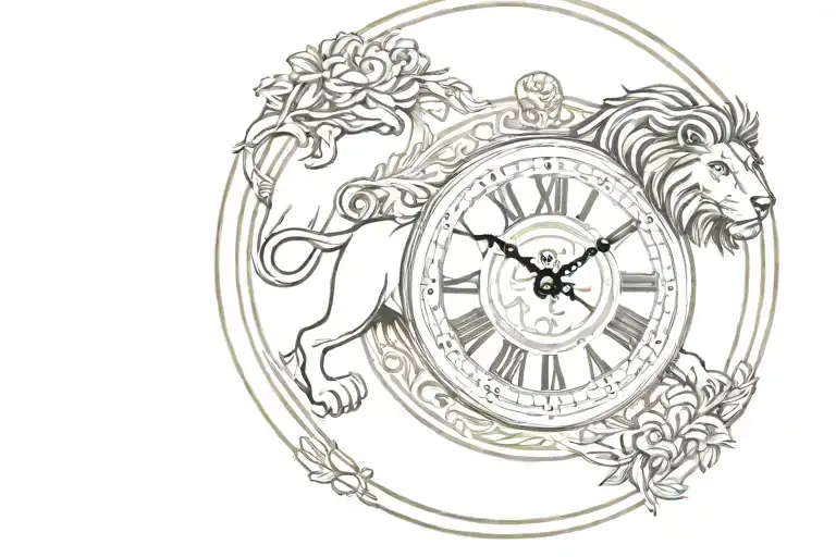 lion clock inside tattoo design idea