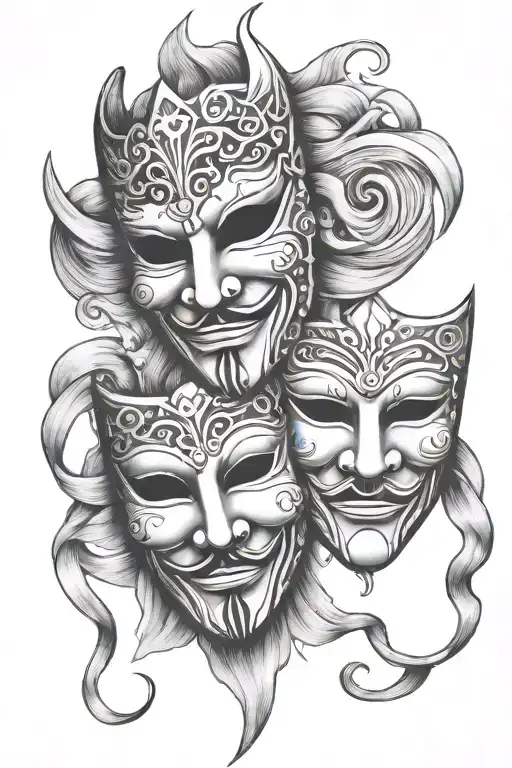 comedy and tragedy mask tattoo design idea