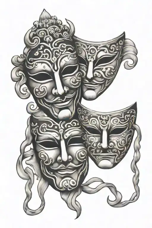 comedy and tragedy mask tattoo design idea