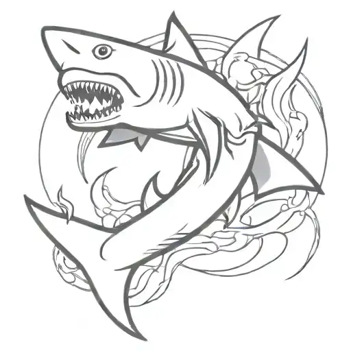 money and Hammer shark in fire  tattoo design idea