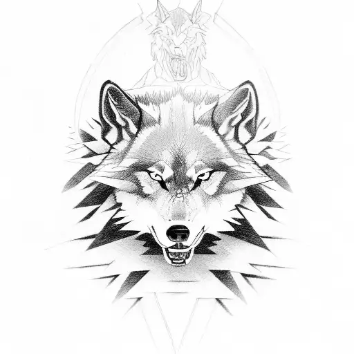 samurai with wolves  tattoo design idea