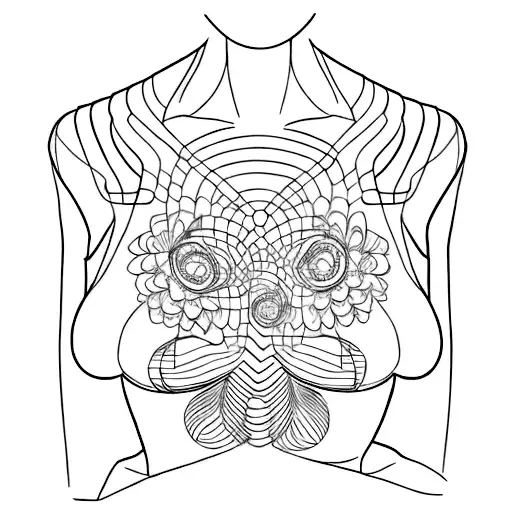 A silhouette of a woman's torso created by thick black lines covering 80% of area tattoo design idea