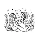 a rustic cabin, sexy woman in front, with small dog tattoo design idea