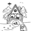 a rustic cabin, sexy woman in front, with small dog tattoo design idea
