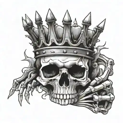 crown with skeleton fingers on hand   tattoo design idea