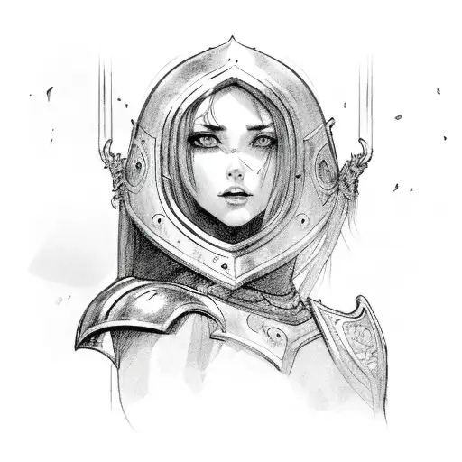 girl in medieval armor tattoo design idea