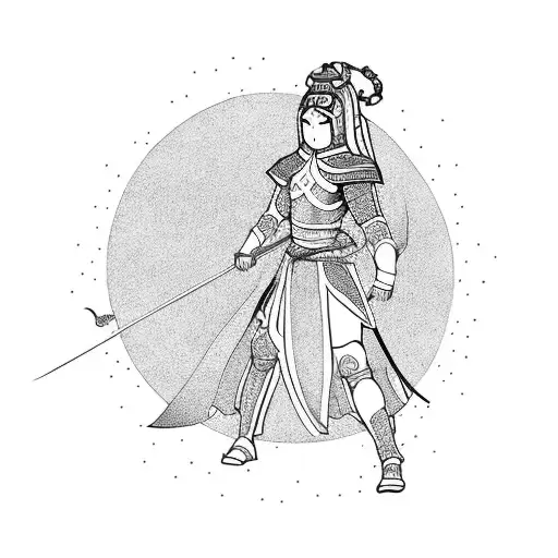girl in medieval armor in Asian style tattoo design idea