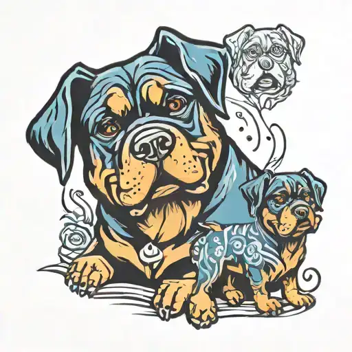 rottweiller and bluey cartoon character tattoo design idea