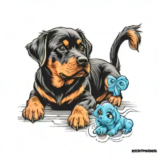 rottweiller and bluey cartoon character tattoo design idea