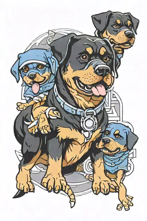 rottweiller and bluey tv show tattoo design idea