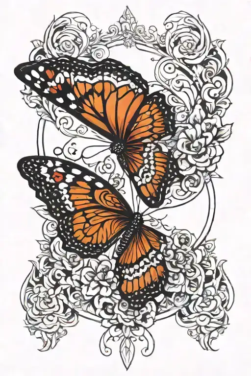 Mandala butterfly with skulls and hinden name Serena  tattoo design idea