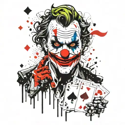 joker with poker card game with theater masks tattoo design idea