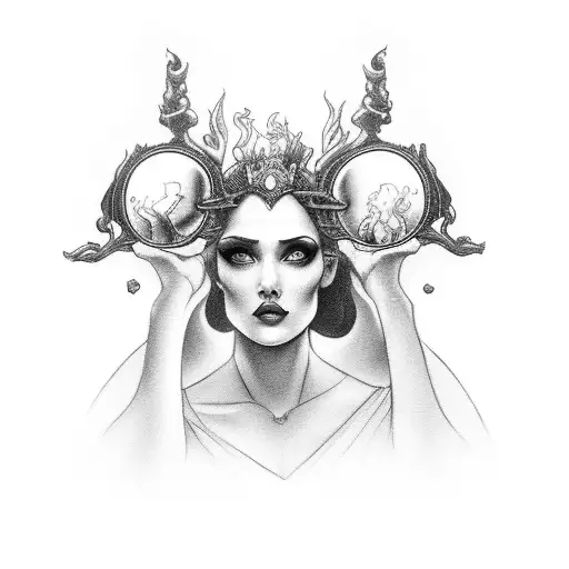 hades looking at persephone through a mirror in the underworld tattoo design idea