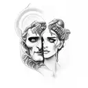 hades looking at persephone through a mirror in the underworld tattoo design idea