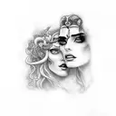 hades looking at persephone through a mirror in the underworld tattoo design idea