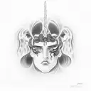 hades looking at persephone through a mirror in the underworld tattoo design idea