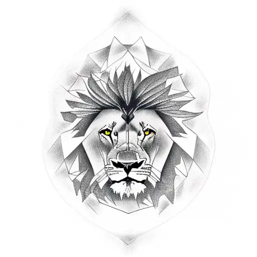 large lion face above. Forest of trees with eagle flying below. tattoo design idea