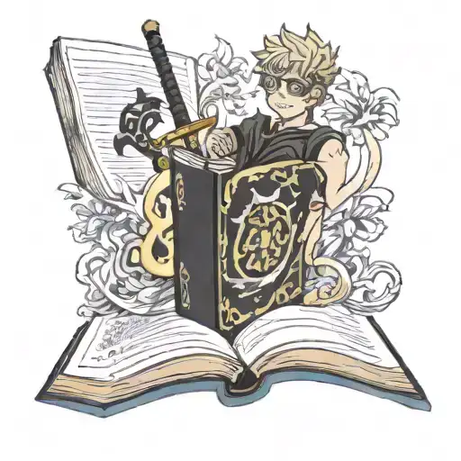 asta sword coming out of his grimoire book from black clover tattoo design idea