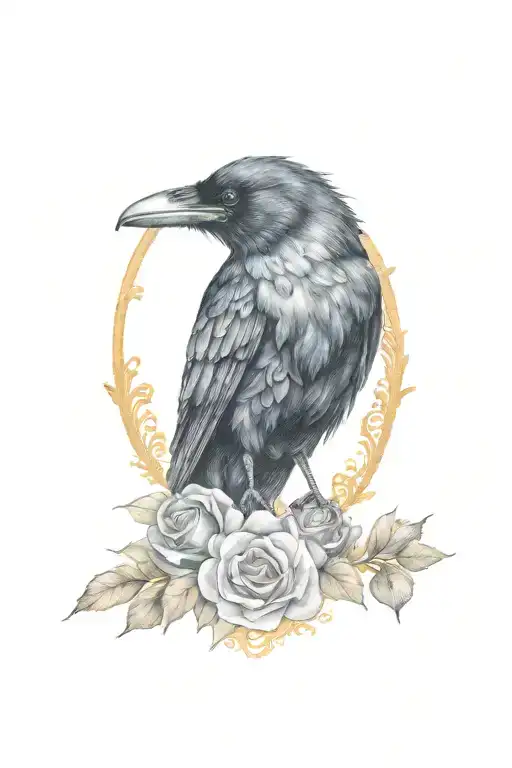 raven cameo with roses and lace tattoo design idea