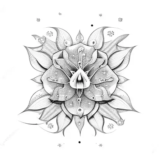 A mystical moonflower blooming with intricate star patterns tattoo design idea