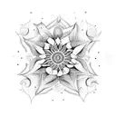 A mystical moonflower blooming with intricate star patterns tattoo design idea