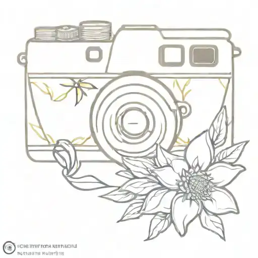 camera and edelweiss flowers intertwined tattoo design idea